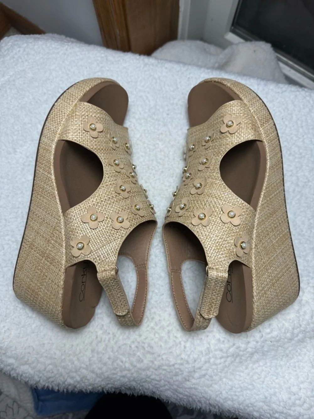 Corkys Women's Carley Raffia Floral Slingback Wedge Sandal size 11